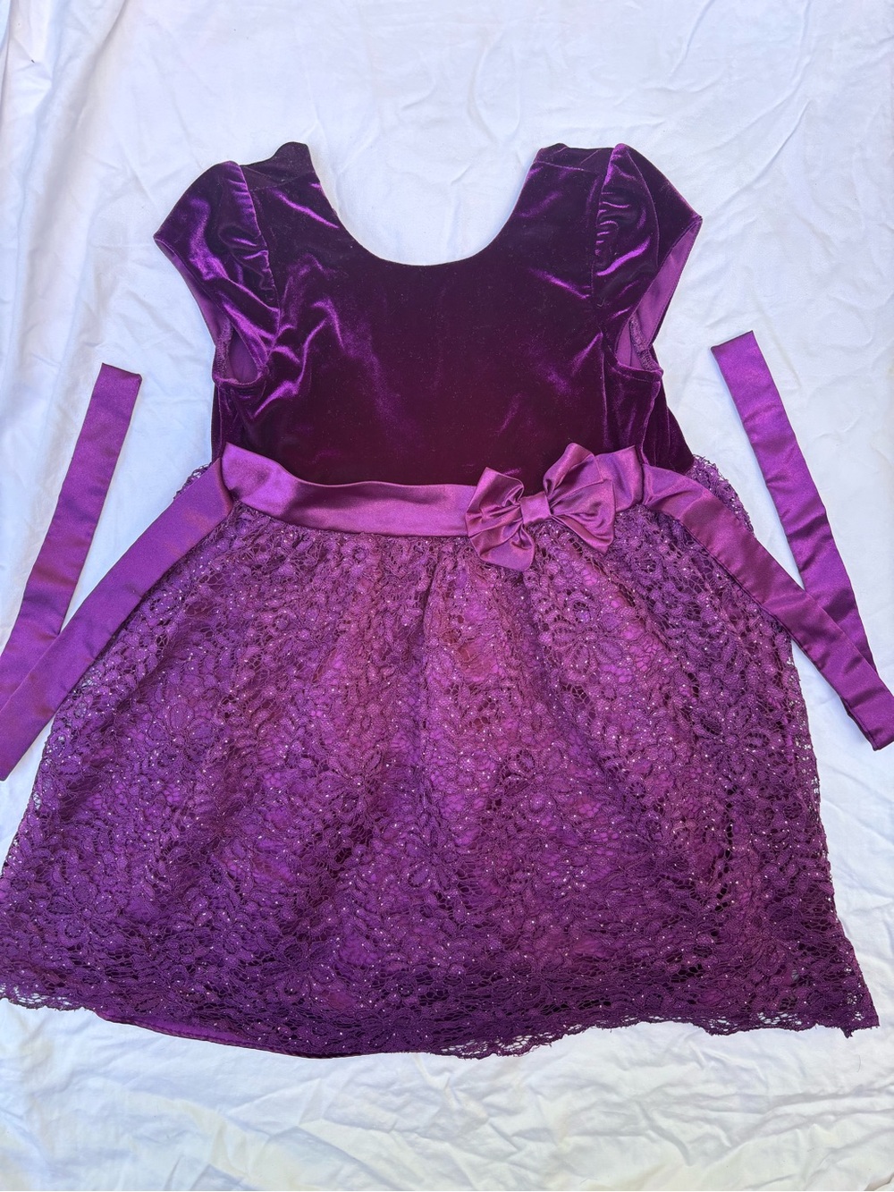 Jona Michelle Purple Velvet & Lace Sash Party Dress